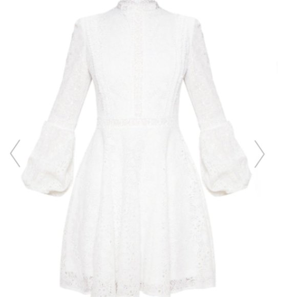WHITE LACE LONG SLEEVE SKATER DRESS - Picture 3 of 6